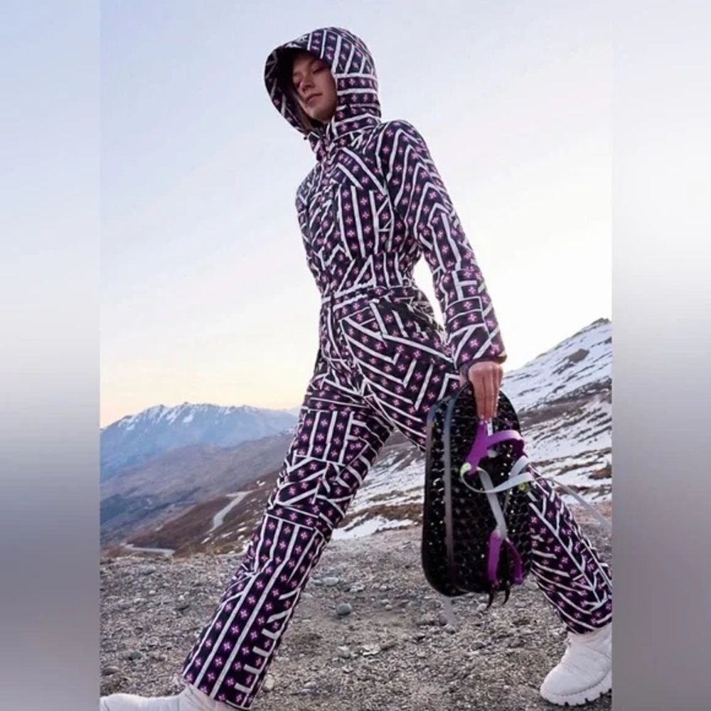 FP Movement by Free People Purple Patterned Hooded Jumpsuit